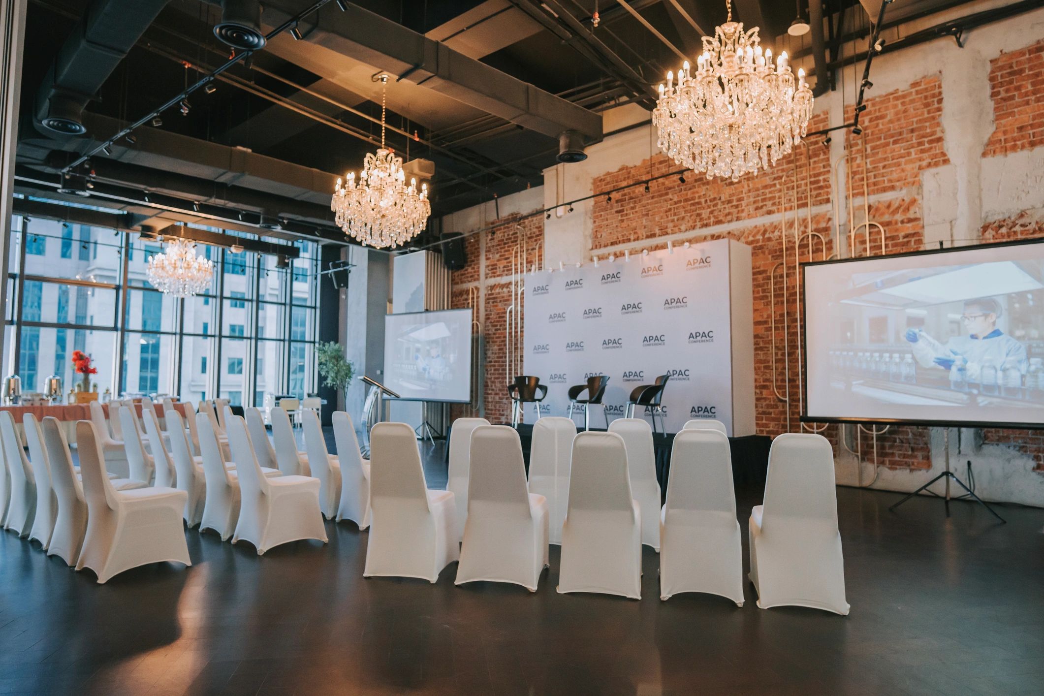 Elegant event stage and seating in a modern venue